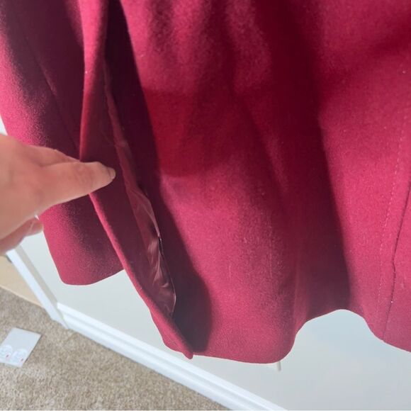 Kate Spade Faux Shearling Trim Lipstick Red Wool Blend Peacoat Size Large - Picture 13 of 14